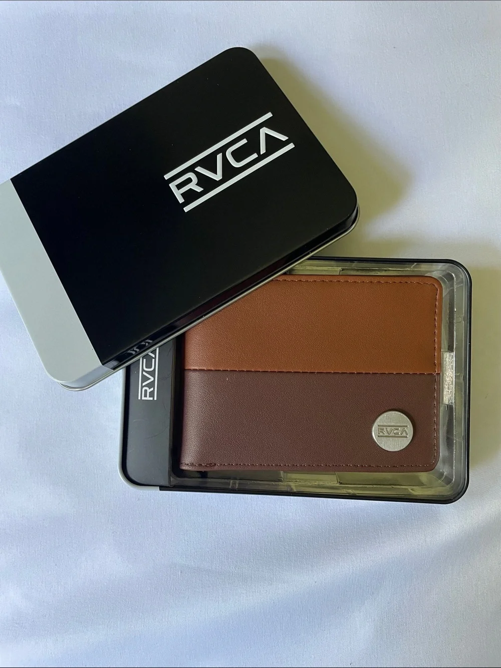 RVCA Two-Tone Brown & Dark Brown Card Holder Wallet